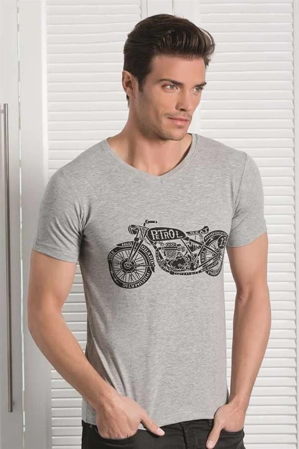 Berrak%20Motosiklet%20Baskılı%20Erkek%20T-Shirt%201049%20Gri%20S
