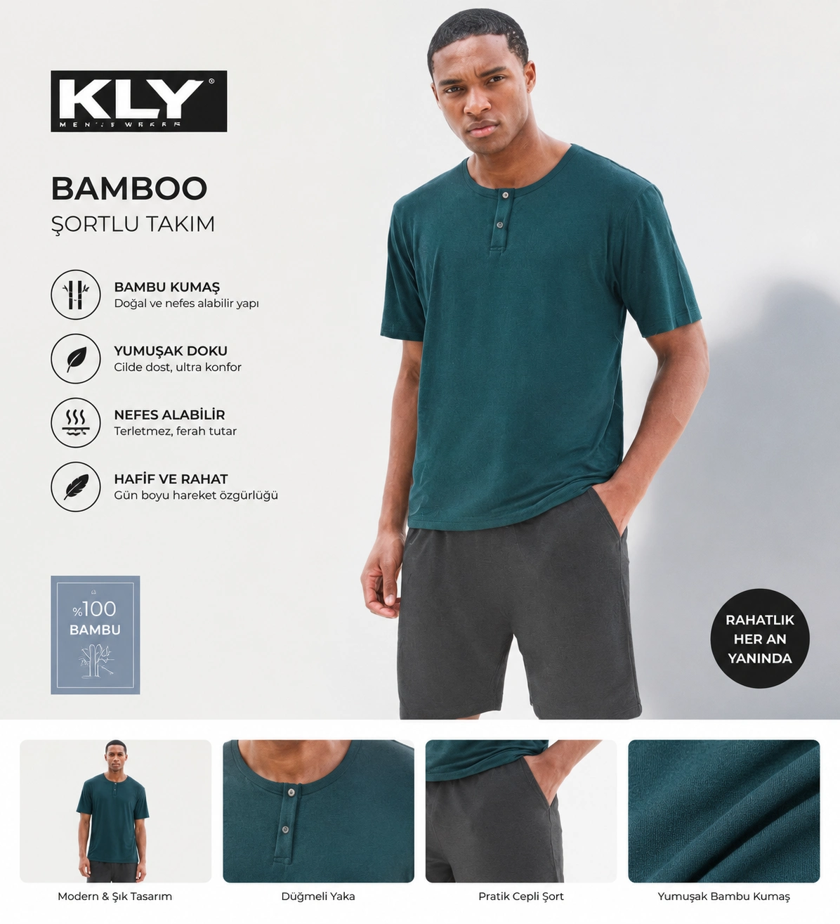 KLY%20Erkek%20Bambu%20Şortlu%20Pijama%20Takım%2026213