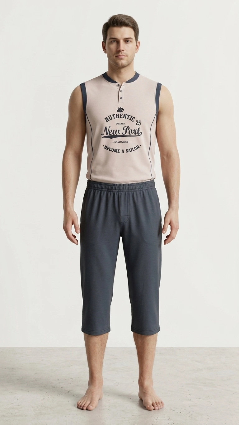 garson%20boy%20erkek%20pijama%20bej%20antrasit%20şortlu%20takum