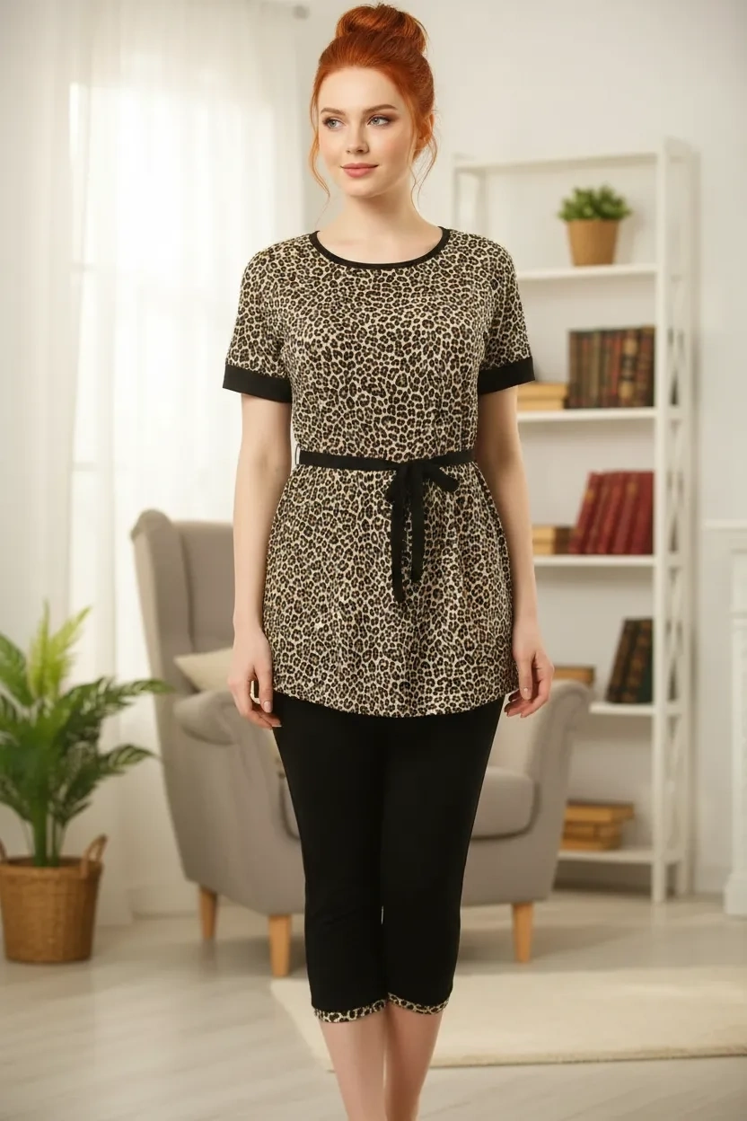 HMD%20Kadın%20Leopar%20Baskılı%20Tayt%20Takım%2060009
