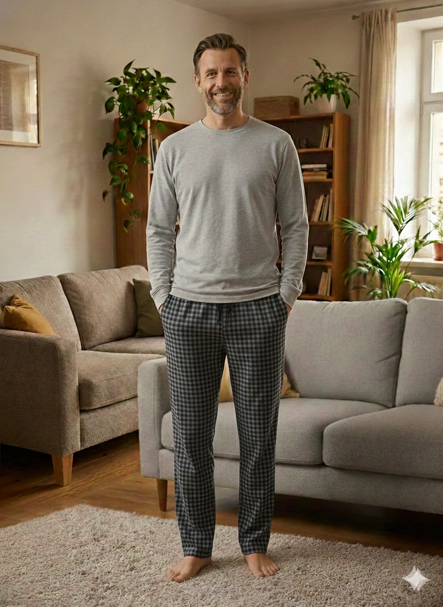 Pijalüx%20Tek%20Alt%20Örme%20Ekose%20Ev%20Pantolonu