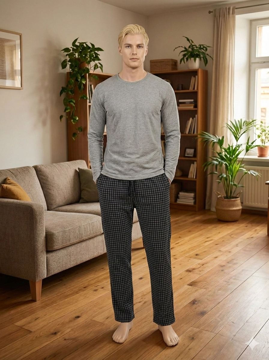 Pijalüx%20Tek%20Alt%20Örme%20Ekose%20Ev%20Pantolonu
