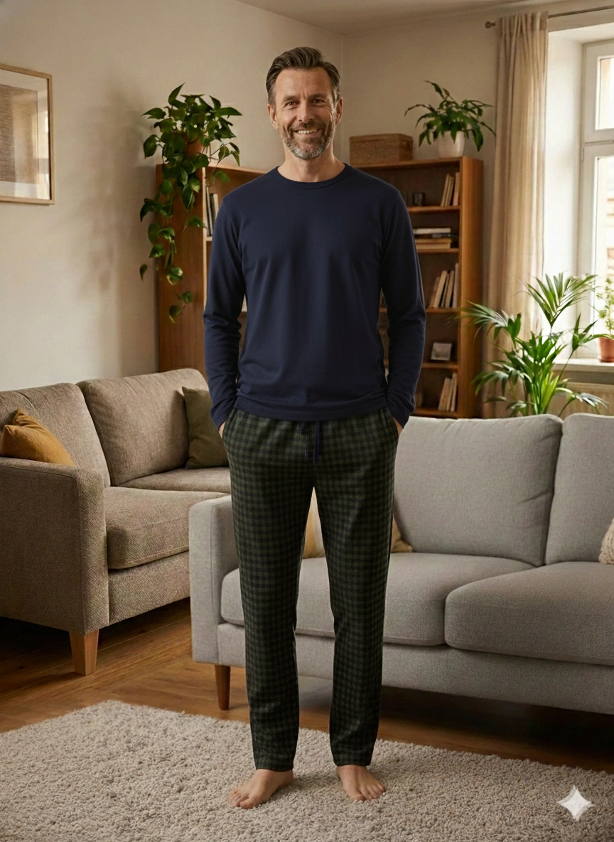 Pijalüx%20Tek%20Alt%20Örme%20Ekose%20Ev%20Pantolonu