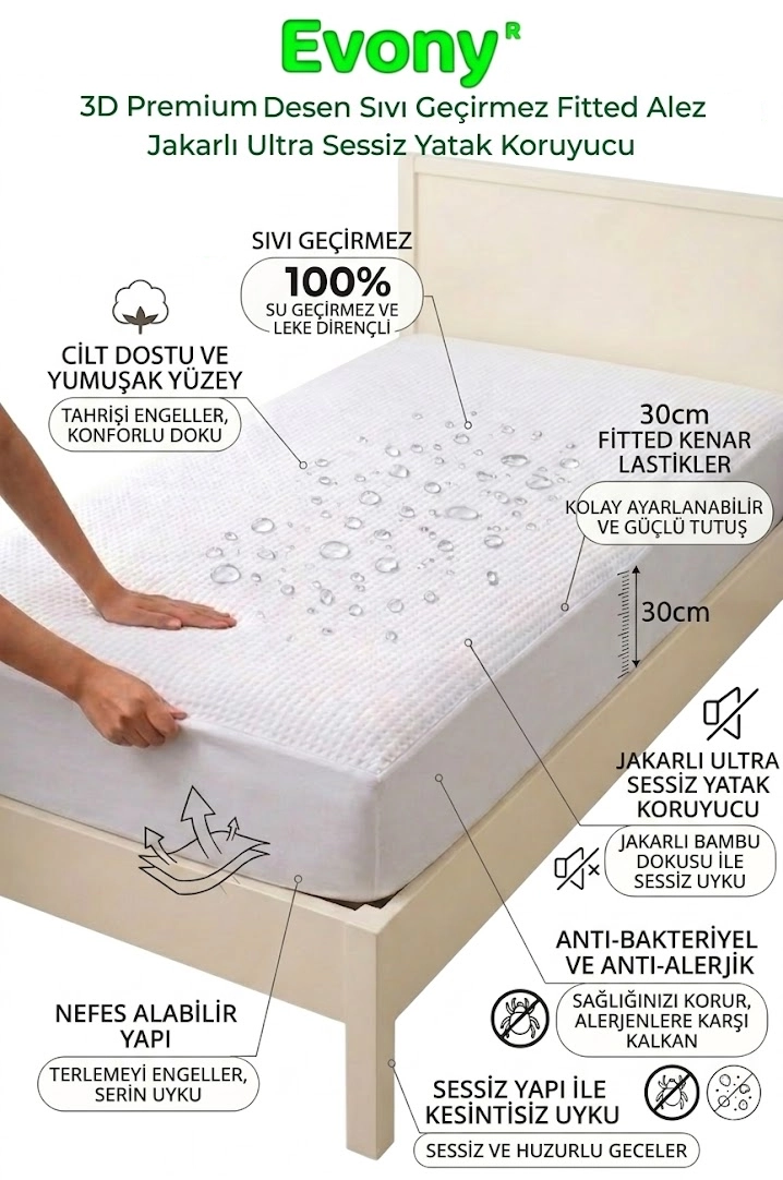 Evony%20Ultra%20soft%20sessi̇z%2070X130%20cm%20sıvı%20geçi̇rmez%20fi̇tted%20yatak%20koruyucu%20alez