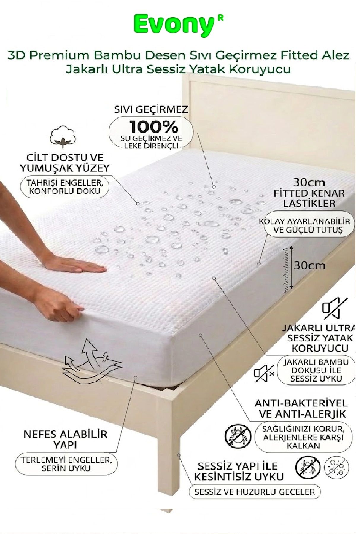 Evony%20Ultra%20soft%20sessi̇z%2070X110%20cm%20sıvı%20geçi̇rmez%20fi̇tted%20yatak%20koruyucu%20alez