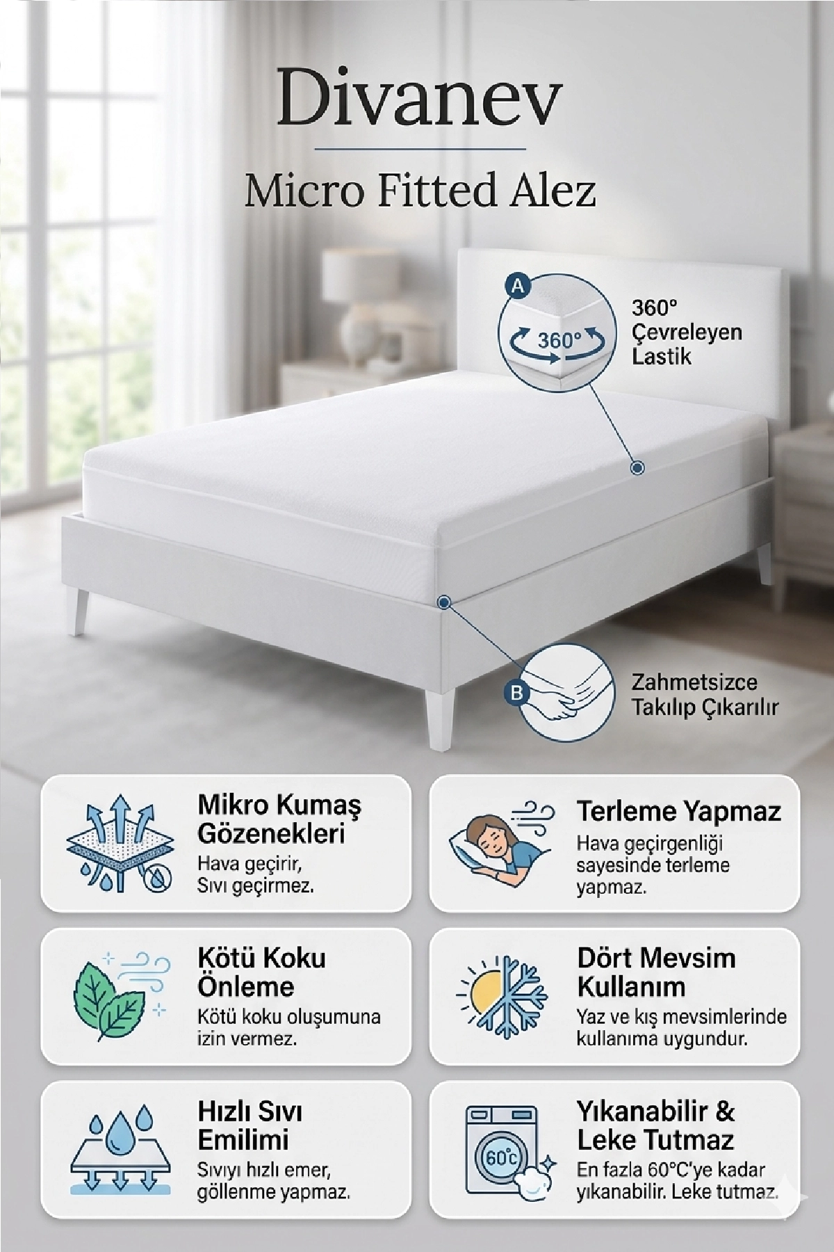 Divanev70x110%20Cm%20Yatak%20Koruyucu%20Alez%20Sıvı%20Geçirmez%20Fitted%20Alez%20Bebe%20Micro%20Kumaş