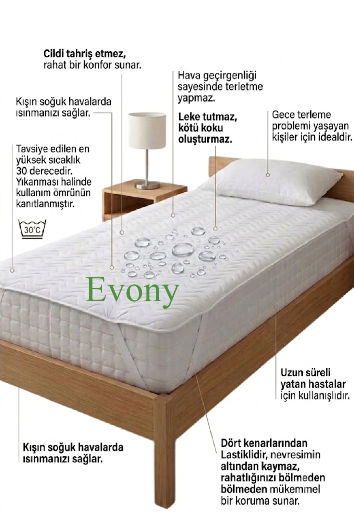 Evony%20120x200%20Cm%20Kapitoneli%20Sıvı%20Geçirmez%20Tek%20Kişilik%20Alez%20Köşe%20Lastikli