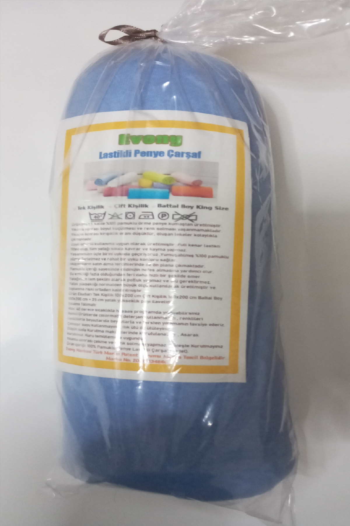 Evony%20Lastikli%20Pamuk%20Penye%20Çarşaf%20Mavi%20180x200%20Cm