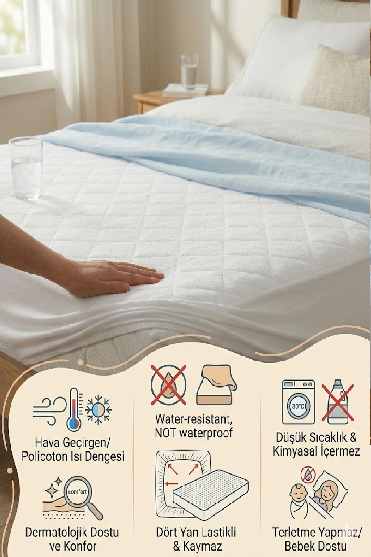 Evony 60x120%20cm%20Hava%20Geçiren%20Kapitoneli%20Bebe%20fi̇tted%20yatak%20koruyucu%20alez