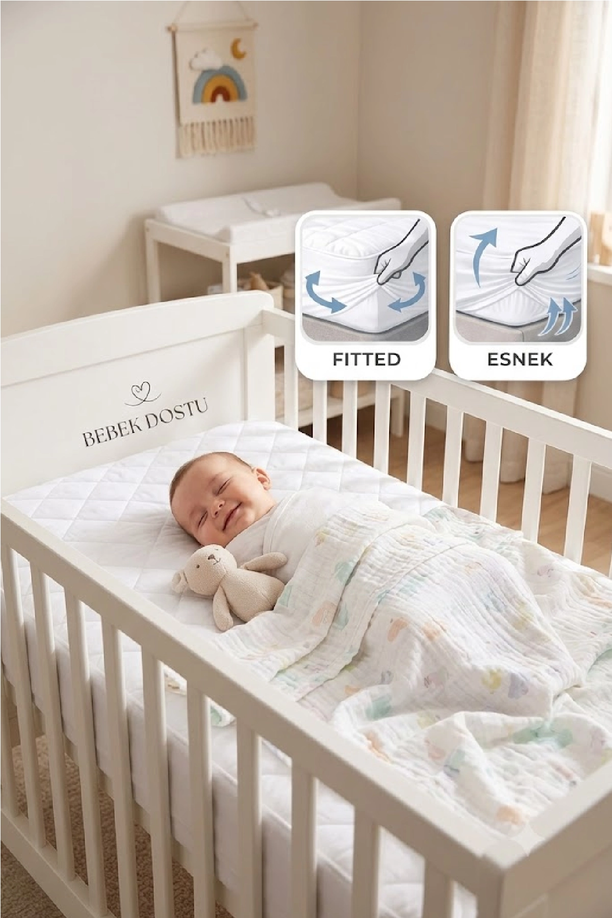 Bebesi 70x110%20cm%20Kapitoneli%20Hava%20Geçirgen%20Bebe%20fi̇tted%20yatak%20koruyucu%20alez