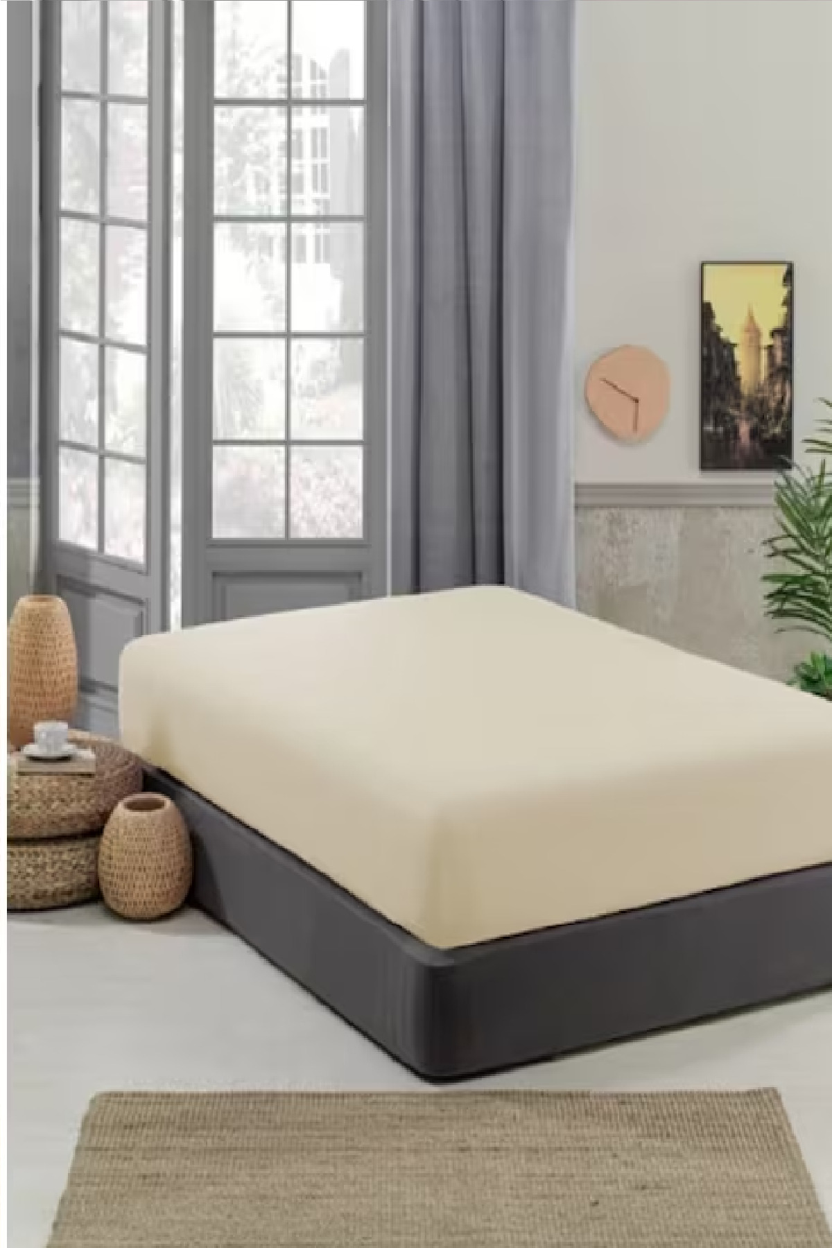 MyCey%20Krem%20Lastikli%20Streç%20Battal%20Boy%20Havlu%20Çarşaf%20180x200%20cm
