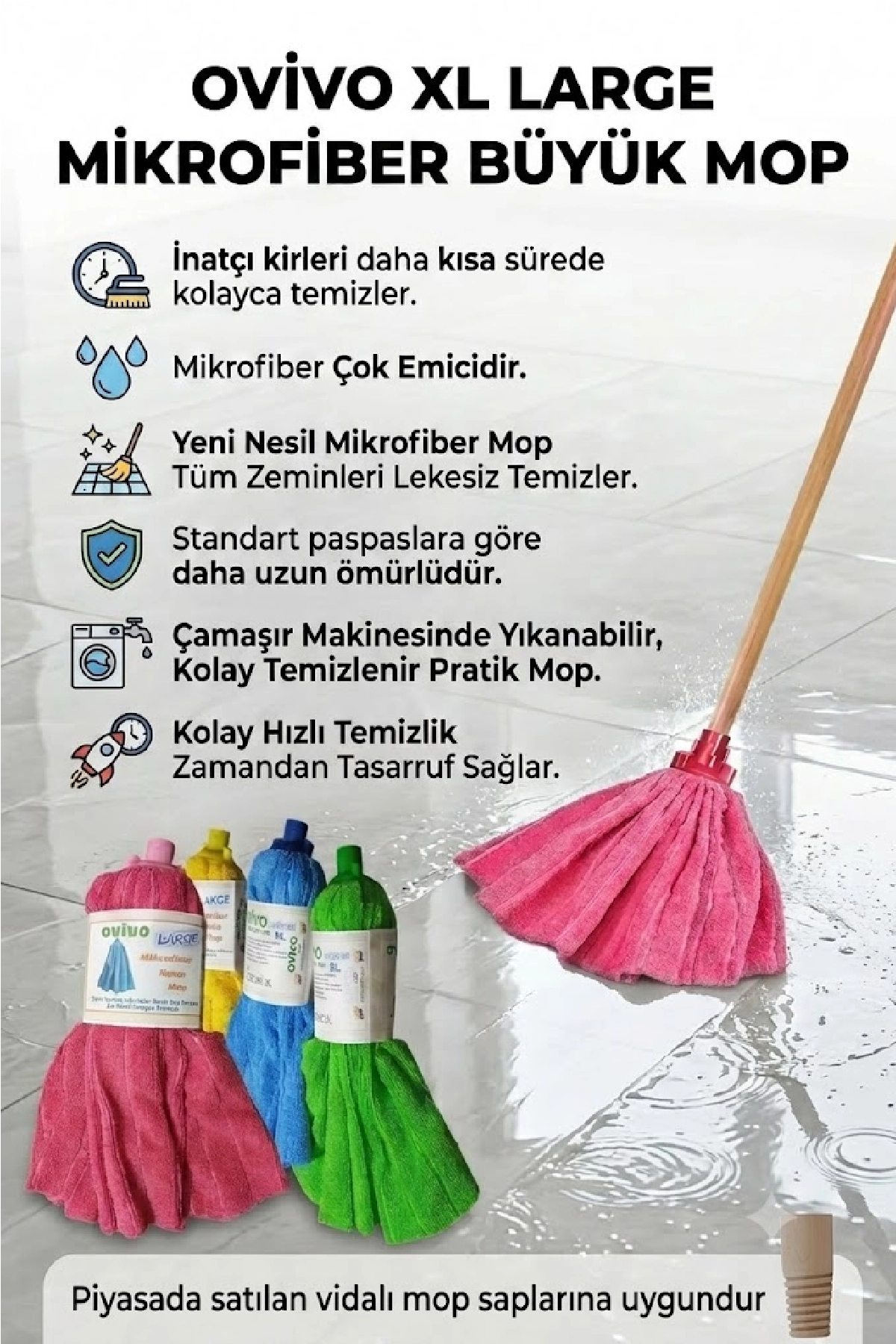 Ovivo%201%20Adet%20%20Mikrofiber%20Havlu%20Mop%20Paspas%20Mop%20Xl%20Yedek%20Ucu%20Large%20XL%20Büyük%20Boy