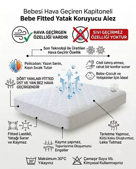 Bebesi 70x110 cm Kapitoneli Hava Geçirgen Bebe fi̇tted yatak koruyucu alez