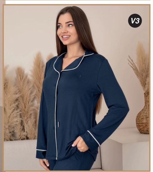26611-limissi kadın düğmeli pijama takımı