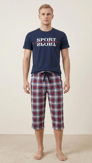 garson boy erkek pijaması takmı kısakol kapri alt poplin kumaş s