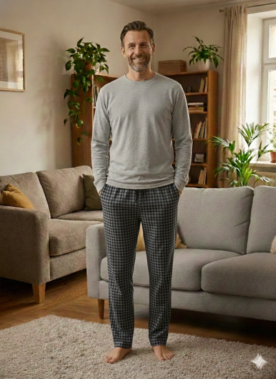Pijalüx Tek Alt Örme Ekose Ev Pantolonu