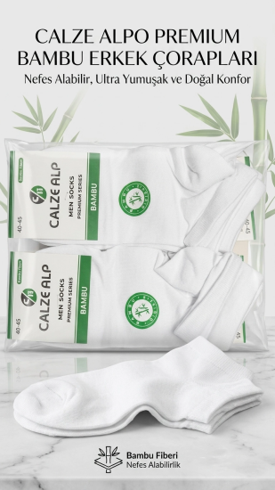 Calze Man Bambu Yarım Konç Erkek Patik Çorap Beyaz 12 Adet