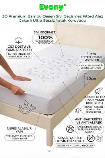 Evony Ultra soft sessi̇z 70X110 cm sıvı geçi̇rmez fi̇tted yatak koruyucu alez