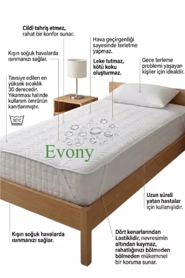 Evony 220x200 Cm Kapitoneli Sıvı Geçirmez Çift Kişilik Alez Köşe Lastikli