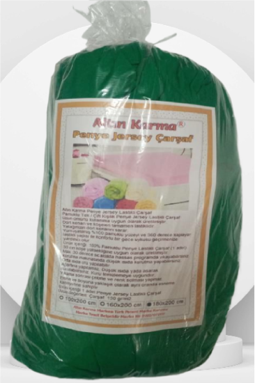 Altın Karma Jersey Penye Pamuklu 180x200 cm Çift Kişilik Lastikli Çarşaf Koyu Yeşil