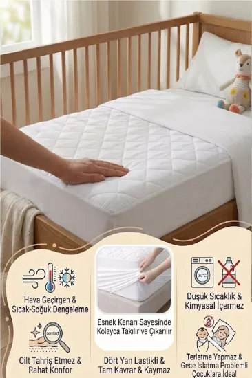 Evony 70x110 cm Hava Geçiren Kapitoneli Bebe fi̇tted yatak koruyucu alez