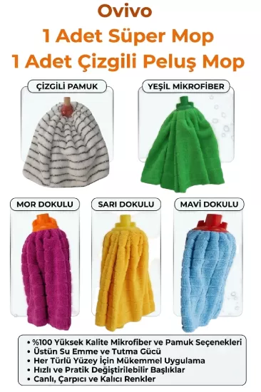 Ovivo 2 Adet Mikrofiber ve Havlu Mop Paspas Ucu