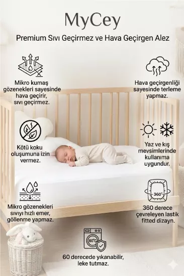 MyCey 70x140 Cm Sıvı Geçirmez Fitted Alez Bebe Micro Kumaş Yatak Koruyucu Alez