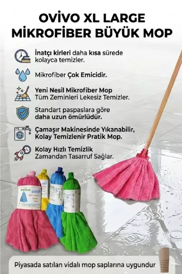 Ovivo 1 Adet  Mikrofiber Havlu Mop Paspas Mop Xl Yedek Ucu Large XL Büyük Boy