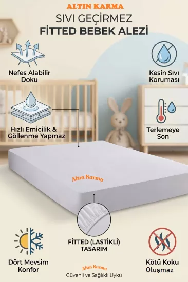Altın Karma  70x140 Cm Sıvı Geçirmez Micro Fitted Alez Bebe ÇocukYatak Koruyucu Alez
