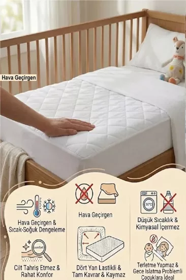Evony 70x110 cm Hava Geçiren Kapitoneli Bebe fi̇tted yatak koruyucu alez