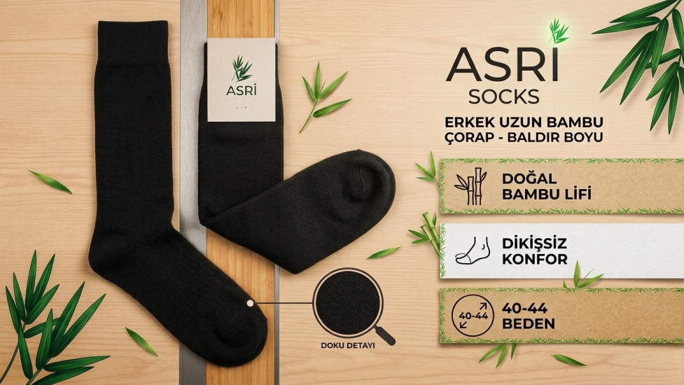 Asri Sıkmayan Lastikli Bambu Erkek Çorabı 10 ADET